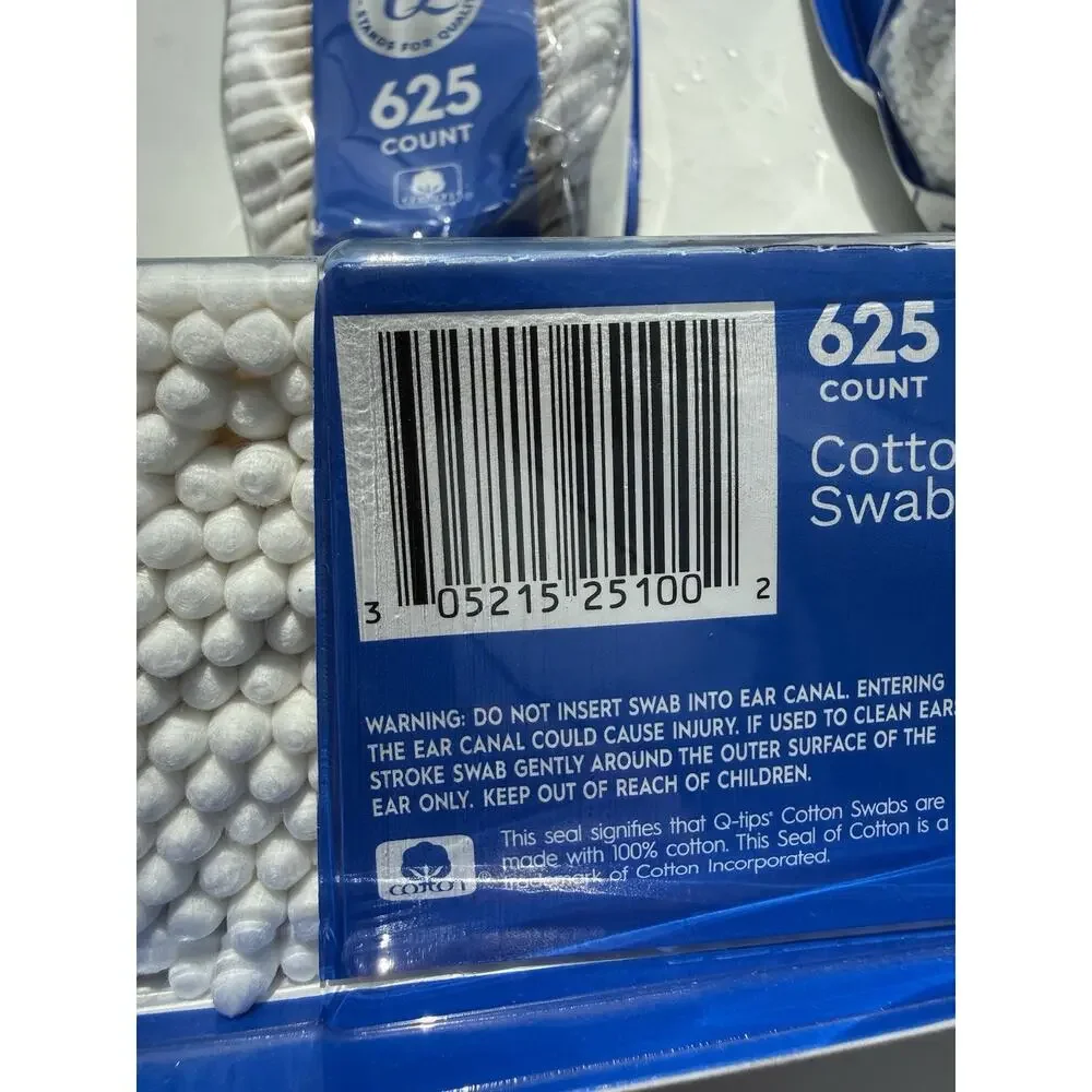 Lot of 3 Q-tips Cotton Swabs 625 Ct Each 1875 Total 100% Cotton DAMAGED BOXES